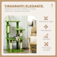 PawHut Albero per Gatti Multilivello con Amaca, Tiragraffi, Pallina e Foglie Decorative, 49x49x142 cm, Verde(m-4)