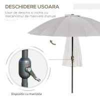 Outsunny Umbrelă de Grădină Înclinabilă cu Manivelă și 18 Spițe din Metal și Poliester, Ø250x240 cm, Gri Deschis(m-4)