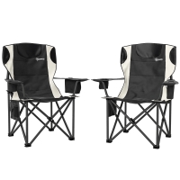 Outsunny Set of 2 Folding Camping Chairs, Padded Camping Chairs with Adjustable Armrests, Portable & Lightweight Folding Camp Chair with Cooler Bag, Cup Holder and Side Pockets, Black
