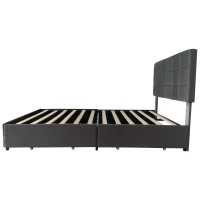 Double Upholstered Bed with 4 Storage Drawers and Charging Station, Adjustable Button Tufted Headboard, Velvet Frame, 195L x 142W x 108H cm, Grey(m-13)