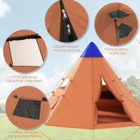 Outsunny 6 Men Tipi Tent with Carry Bag - Orange(m-5)