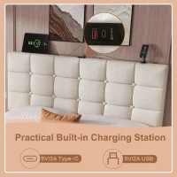 Double Upholstered Bed with 4 Storage Drawers and Charging Station, Adjustable Button Tufted Headboard, Velvet Frame, 195L x 142W x 108H cm, Beige(m-6)
