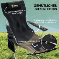 Outsunny 2er Set Campingstuhl faltbar Angelstuhl mit abnehmbar Fußstütze Getränkehalter belastbar 120 kg Schwarz(m-4)