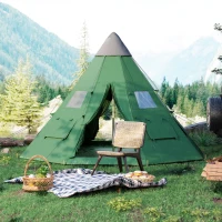 Outsunny 6 Men Tipi Tent with Carry Bag - Green(m-8)