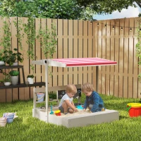 Outsunny Kids Wooden Sandbox w/ Canopy, Kitchen Toys, Seat, Storage, for Ages 3-7 Years(m-2)
