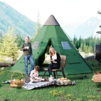 Outsunny 6 Men Tipi Tent with Carry Bag - Green(m-2)