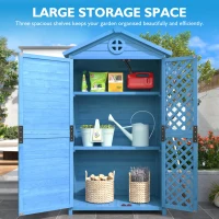 Outdoor Wooden Storage Shed with Ventilation Slots, Weatherproof Roof, Fir Wood Tool House for Garden, Backyard, 90L x 56.5W x 175.5H cm, Blue(m-4)