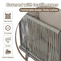 Modern Space-Saving L-Shaped Corner Sofa with Glass Coffee Table, Outdoor Garden Lounge Set for 4-5 People, 120L x 60W x 86H cm, Grey(m-5)