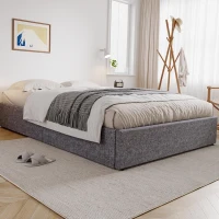 Storage Bed with 4 Drawers, Upholstered Double Bed with Iron Frame and Wooden Slats, 193.5 x 141W x 30H cm, Grey(m-8)