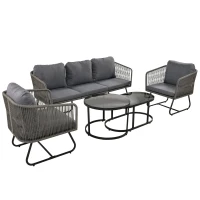 Space-Saving Outdoor Garden Lounge Set with Glass Coffee Table, Adjustable Foot Pads, Versatile Sofa Set for Patio, Porch, Backyard, Grey(m-2)