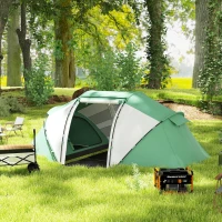 Outsunny 4-6 Man UV Protection Camping Tent - Green and White(m-8)