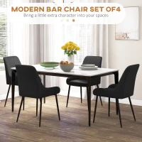 HOMCOM Set 4 Scaune de Dining Tapițate cu Spătar Înalt, Picioare din Oțel și Piele Ecologică, 49x60x89 cm, Negru(m-4)