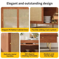 360° Rotating Bar Table with Expandable Design, Open Shelf, Rattan Door, Storage Cabinet for Kitchen, Living Room, 187L x 80W x 76H cm, Brown(m-5)