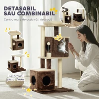 PawHut Ansamblu de Joacă pentru Pisici cu 2 Căsuțe, Pat, Platforme de Sărit și Minge de Joacă, 55x48x107 cm, Multicolor(m-4)