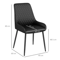 HOMCOM Set 4 Sedie da Pranzo Imbottite, Ergonomiche e Trapuntate a Diamante, in Pelle PU e Acciaio, 49x60x89 cm, Nero(m-3)