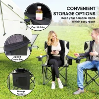 Outsunny Set of 2 Folding Camping Chairs, Padded Camping Chairs with Adjustable Armrests, Portable & Lightweight Folding Camp Chair with Cooler Bag, Cup Holder and Side Pockets, Black(m-6)