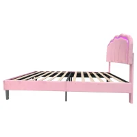 Double Upholstered Bed with LED Adjustable Shell Headboard, Charging Station, Perfect for Sophisticated and Modern bedroom, 194L x 139W x 111H cm, Pink(m-12)