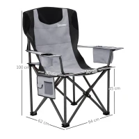 Outsunny Set of 2 Folding Camping Chairs, Padded Camping Chairs with Adjustable Armrests, Portable & Lightweight Folding Camp Chair with Cooler Bag, Cup Holder and Side Pockets, Grey(m-3)