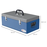DURHAND Caja de Herramientas Metálica con Cerradura Asas y Gran Capacidad para Uso Doméstico o Profesional 50x26x18,5 cm Azul(m-3)