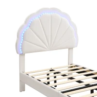 Upholstered Single Bed with Shell Backrest, LED Light Strips, Storage Drawer, Perfect for Sophisticated and Modern Bedroom, 200L x 91W x 114.5H cm, Beige(m-9)