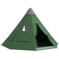 Outsunny 6 Men Tipi Tent with Carry Bag - Green(m-10)