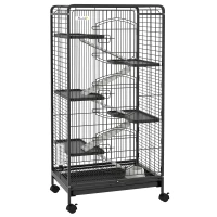 PawHut Cușcă pentru Animale Mici și Rozătoare cu Roți, 5 Rampe și 5 Platforme, 61.5x44x131 cm, Negru(m-10)