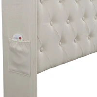 Double Upholstered Bed Frame with Hydraulic Storage, LED Lighting and Charging Station, Linen Ottoman Bed with USB and Type-C Ports, 202L x 141W x 113H cm, Beige(m-8)