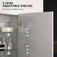 HOMCOM Dulap de Perete pentru Baie cu Rafturi Reglabile din Sticlă Securizată, 40x15x55 cm, Alb lucios(m-5)