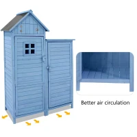 Weatherproof Wooden Tool Shed with PVC Roof, Shelves and Compartment, Tool Cabinet for Garden, Patio, Balcony, 118L x 54W x 173H cm, Blue(m-5)