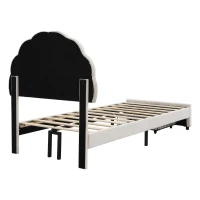 Upholstered Single Bed with Shell Backrest, LED Light Strips, Storage Drawer, Perfect for Sophisticated and Modern Bedroom, 200L x 91W x 114.5H cm, Beige(m-15)