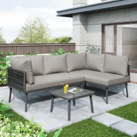 Modern Space-Saving L-Shaped Corner Sofa with Glass Coffee Table, Outdoor Garden Lounge Set for 4-5 People, 120L x 60W x 86H cm, Grey(m-7)
