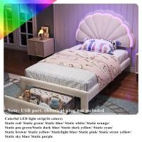 Upholstered Single Bed with Shell Backrest, LED Light Strips, Storage Drawer, Perfect for Sophisticated and Modern Bedroom, 200L x 91W x 114.5H cm, Beige(m-5)