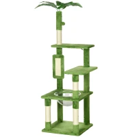 PawHut Albero per Gatti Multilivello con Amaca, Tiragraffi, Pallina e Foglie Decorative, 49x49x142 cm, Verde(m-10)