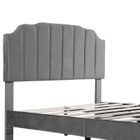 Double Upholstered Bed Frame with Adjustable Channel-Tufted Headboard, Easy Assembly, Perfect for Sophisticated and Modern Bedroom, 198L x 141.5W x 111.5H cm, Grey(m-9)