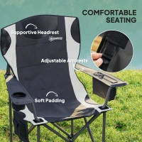 Outsunny Set of 2 Folding Camping Chairs, Padded Camping Chairs with Adjustable Armrests, Portable & Lightweight Folding Camp Chair with Cooler Bag, Cup Holder and Side Pockets, Black(m-4)