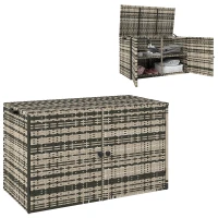 Outsunny Rattan Auflagenbox 350L 2-Ebenne Kissenbox mit Deckel Hebestangen Tragegriffe 118 x 57 x 69 cm Mischgrau(m-1)