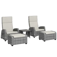 Outsunny 5-Piece Rattan Garden Furniture Set with Cushions - Grey(m-1)