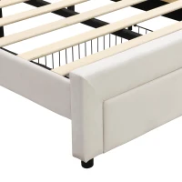 Upholstered Single Bed with Shell Backrest, LED Light Strips, Storage Drawer, Perfect for Sophisticated and Modern Bedroom, 200L x 91W x 114.5H cm, Beige(m-10)