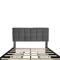 Double Upholstered Bed with 4 Storage Drawers and Charging Station, Adjustable Button Tufted Headboard, Velvet Frame, 195L x 142W x 108H cm, Grey(m-9)