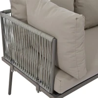 Modern Space-Saving L-Shaped Corner Sofa with Glass Coffee Table, Outdoor Garden Lounge Set for 4-5 People, 120L x 60W x 86H cm, Grey(m-11)