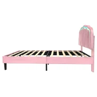 Single Upholstered Bed with LED Adjustable Shell Headboard, Charging Station, Perfect for Sophisticated and Modern Bedroom, 194L x 94W x 111H cm, Pink(m-13)
