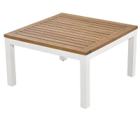 Elegant Outdoor Garden Lounge Set with Wooden Table, Thick Cushions, L-Shaped Corner Sofa for 4 People, 145L x 60W x 80H cm, Beige(m-15)