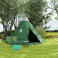 Outsunny 6 Men Tipi Tent with Carry Bag - Green(m-9)