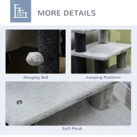 PawHut Scară pentru Pisici cu Treaptă Detașabilă, Minge de Jucărie și Spațiu Interior, 60x40x66 cm, Gri(m-6)