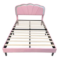 Double Upholstered Bed with LED Adjustable Shell Headboard, Charging Station, Perfect for Sophisticated and Modern bedroom, 194L x 139W x 111H cm, Pink(m-10)