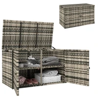 Outsunny Rattan Opbergbox 350L Tweelaags Kussenbox met Deksel Hefstangen Handgrepen 118 x 57 x 69 cm Gemengd Grijs(m-10)