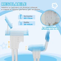 HOMCOM Banco Scuola per Bambini 6-12 Anni ad Altezza Regolabile con Leggio e Mensola, in Acciaio e MDF, Blu(m-6)