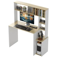 HOMCOM Birou pentru Computer cu Etajeră și Rafturi Deschise, 113x45x138,5 cm, Alb(m-10)