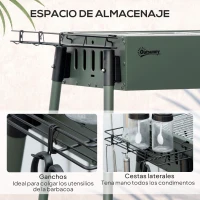 Outsunny Barbacoa de Carbón con 2 Parrillas de Acero Inoxidable Barbacoa Portátil con 2 Especieros para Camping 94x39x70 cm Verde(m-6)