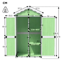 Weatherproof Fir Wood Tool House with Stable X Reinforcements, Eco-Friendly Outdoor Wooden Garden Storage Shed, 93L x 45W x 179H cm, Green(m-3)